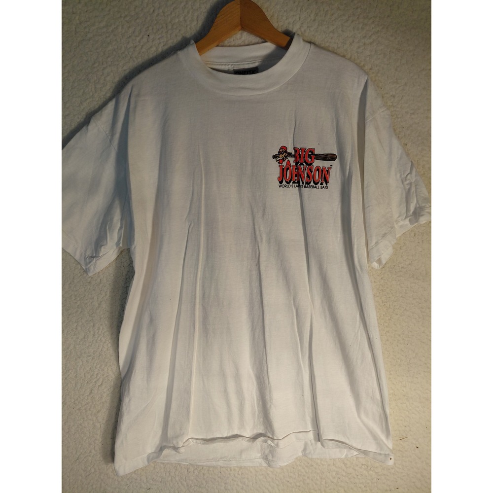 Vintage Big Johnson Baseball Bats White Graphic T-Shirt Mens XL Single Stitch